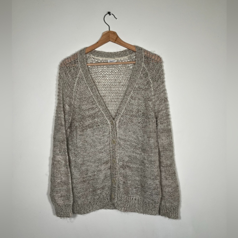 FILIPPA K MOHAIR MIX OVERSIZED LOOSE KNIT CARDIGAN WITH METALLIC THREAD SIZE S